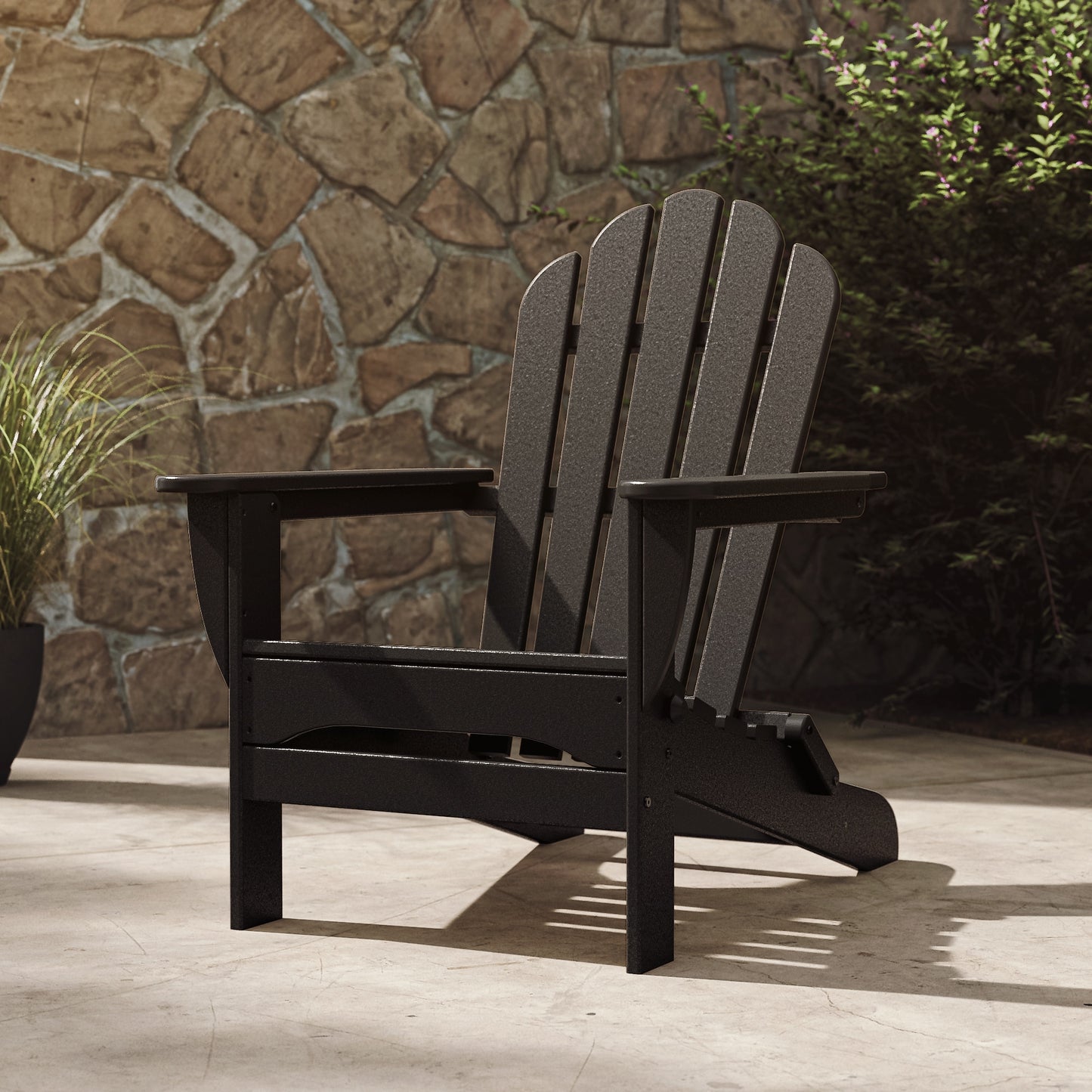 Trex Outdoor Furniture Monterey Bay Charcoal Black HDPE Frame Stationary Adirondack Chair with Slat Seat