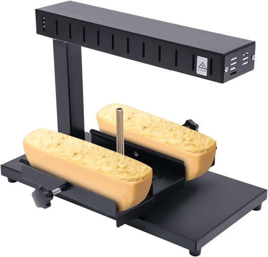 750W Electric Raclette Cheese Melter Machine, Commercial Cheese Melting Machine for Half Nacho Cheese Wheel Adjustable Angle and Height,Stainless Steel Cheese Heater Machine (Double Holder)