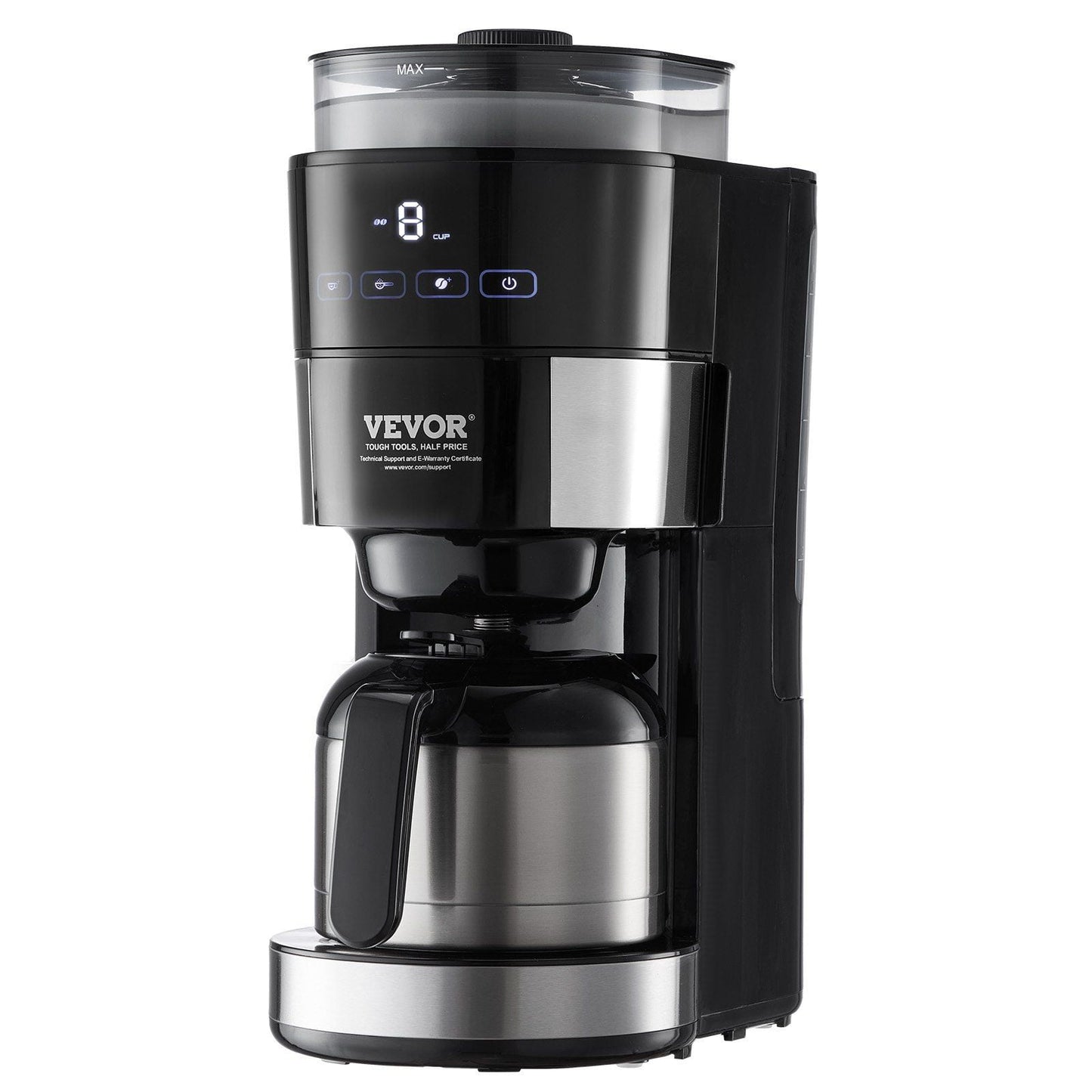 8-Cup Coffee Maker Drip Coffee Machine with 3 Brew Strength Control, Adjustable Grinding, and Paper Filter Compatibility for Fresh Coffee Every Morning