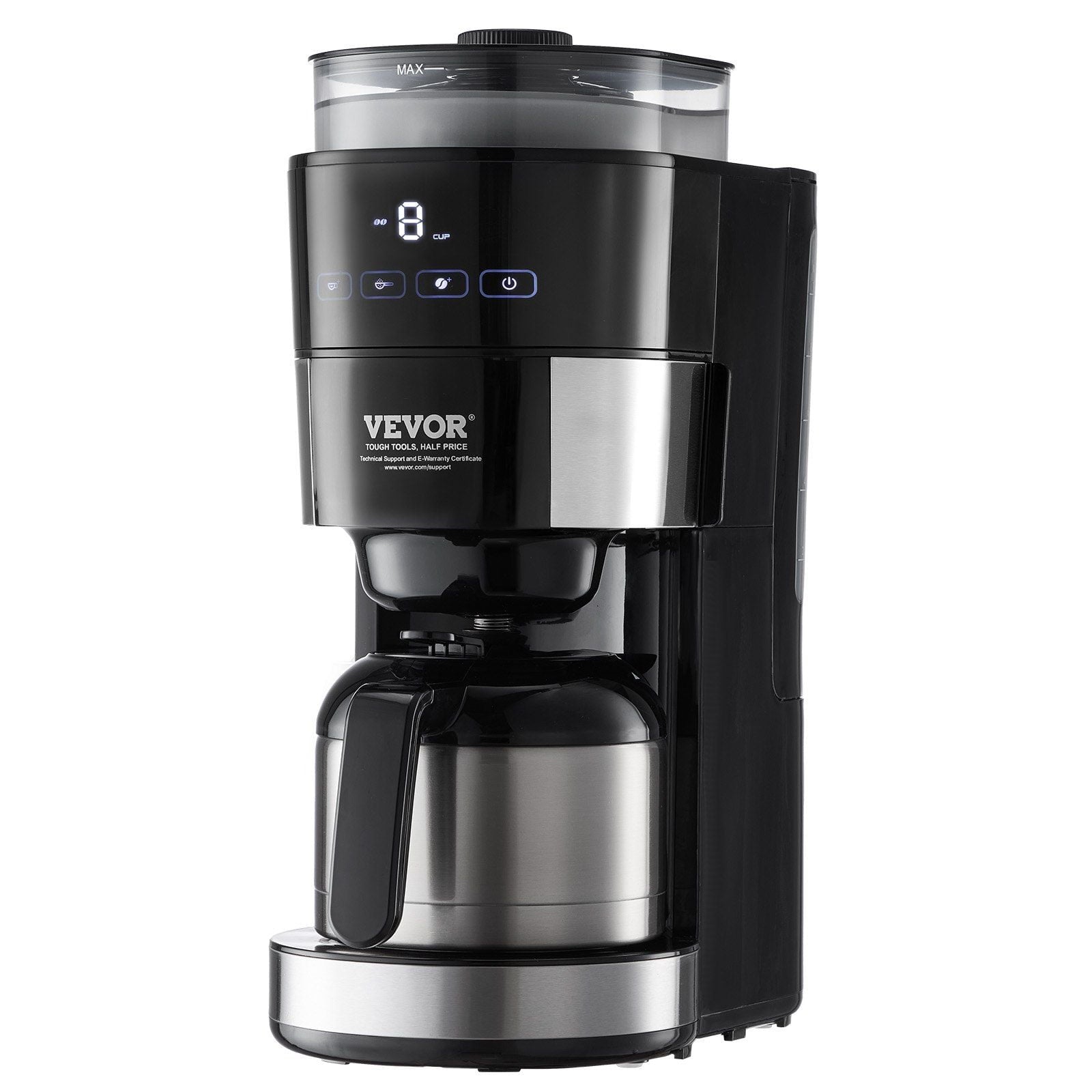 8-Cup Coffee Maker Drip Coffee Machine with 3 Brew Strength Control, Adjustable Grinding, and Paper Filter Compatibility for Fresh Coffee Every Morning