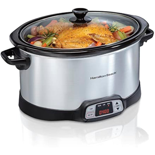 8 Quart Programmable Slow Cooker - 3 Temps, Dishwasher-Safe Crock & Lid | Silver, Large Capacity, Kitchen Cooking, 8 Qt