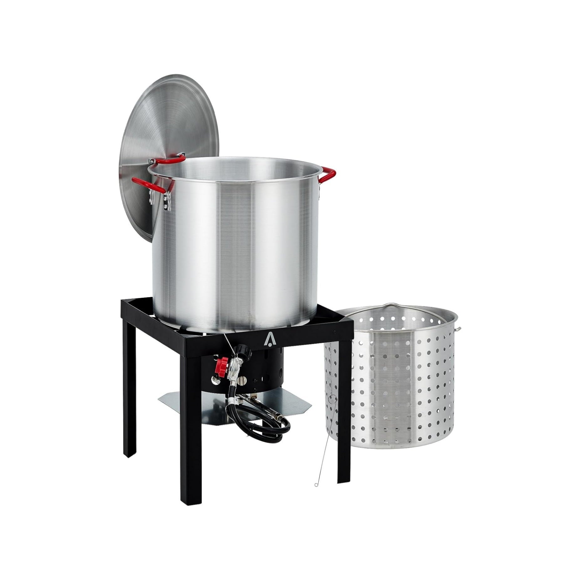80Qt Seafood Boil Pot,11,0000 BTU Aluminum Outdoor Seafood Boil Kit, Seafood Boil Pot with Strainer Basket, Propane Stove Burner for Outdoor Cooking Seafood Shrimp, Crab, Crawfish