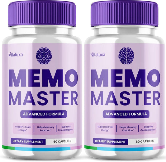 (2 Pack) Memo Master Capsules, MemoMaster Memory Pills Brain Supplement for Clarity Focus Support, Memo Mastery Premium Vitamin Blend Memory Loss Sharp Recall Advanced Formula Max Strength (120 Ct)