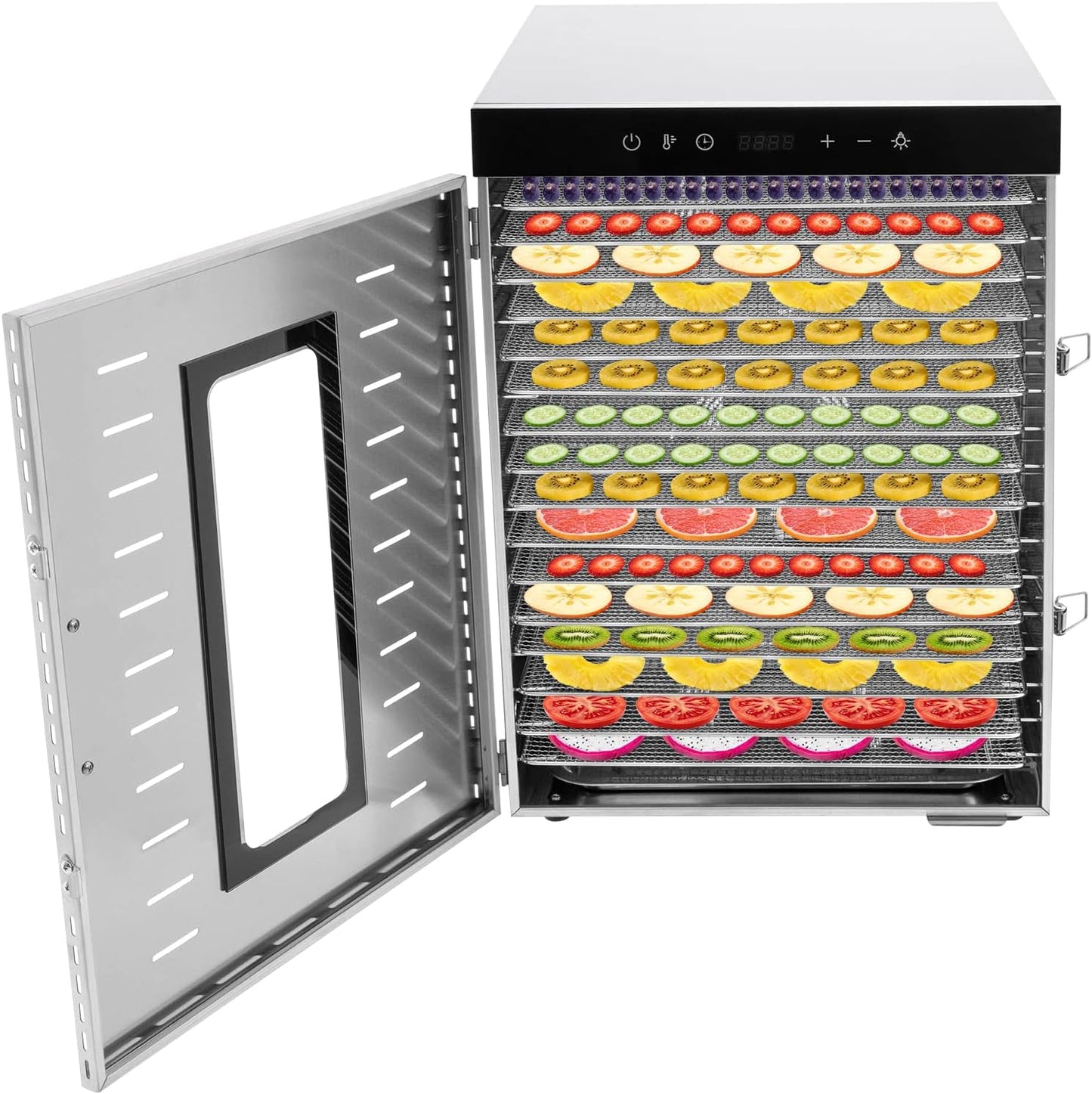 Commercial Food Dehydrator 16-Tray Fruit and Meat Dehydrator Stainless Steel Beef Jerky Dryer, 1350W Food Dried Fruit Machine Temperature and Time Adjustable, Electric Dehydrator for Fruit and Veggies