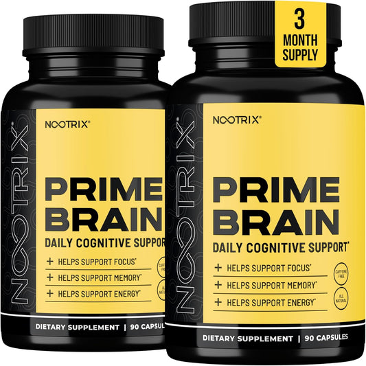 Nootrix Prime Brain Nootropic Supplement | Supports Memory, Mental Focus, Cognitive Health & Energy | Promotes Healthy Mood & Brain Function | Ginkgo Biloba, Lion's Mane & L Theanine | 180 Capsules
