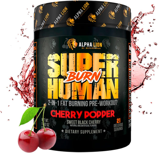 ALPHA LION Superhuman Burn \u2013 2 in 1 Metabolism Booster Pre Workout and Thermogenic Fat Burner for Men \u2013 Appetite Suppressant and Weight Loss Supplement (21 Servings, Sweet Black Cherry Flavor)