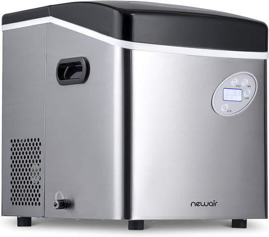 Newair Portable Ice Maker 50 lb. Daily, 12 Cubes in Under 7 Minutes - Compact Countertop Design - 3 Size Bullet Shaped Ice - for Kitchen/Office/RV/Bar - Stainless Steel