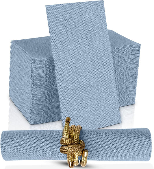 Disposable Cloth-Like Paper Napkins, 200 Pack 12" x 17" Linen-Feel Blue Denim Dinner Napkins For Wedding, Party, Kitchen Or Bathroom, Made In USA