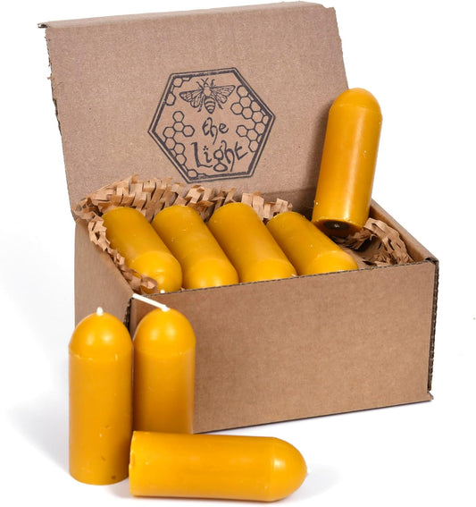 BeeTheLight Beeswax Lantern Candles (3.5" x 1.25") - Smokeless Unscented Candle - 12 Hours Burn Time Each - Pure Beeswax Candle - Handmade Camping Candle for Lanterns & Chandeliers - Pack of 24