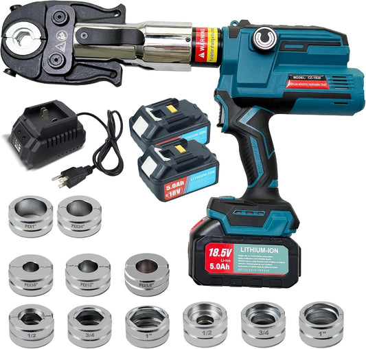 AMZCNC 18V Cordless Plumbing Press Tool Kit w/ 1/2",3/4",1" Copper & 3/8",1/2",5/8",3/4",1" PEX Dies | F877 Stainless Sleeves | ASTM F1807 for Plumbers
