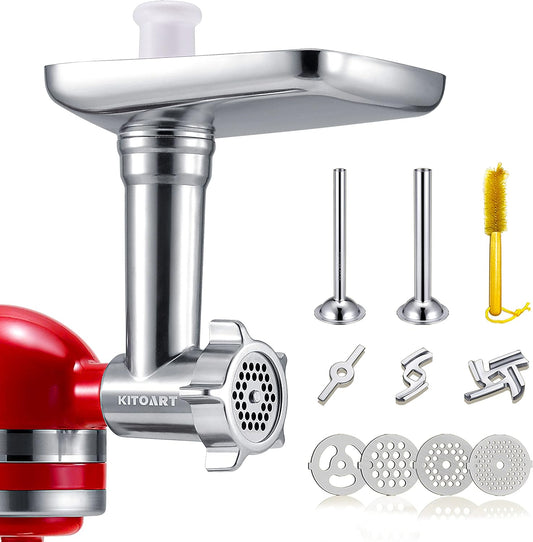 Metal Food Grinder Attachments for KitchenAid Stand Mixers, Meat Grinder, Sausage Stuffer, Perfect Mixer Attachment for KitchenAid Mixers, Silver(Machine\/Mixer Not Included)