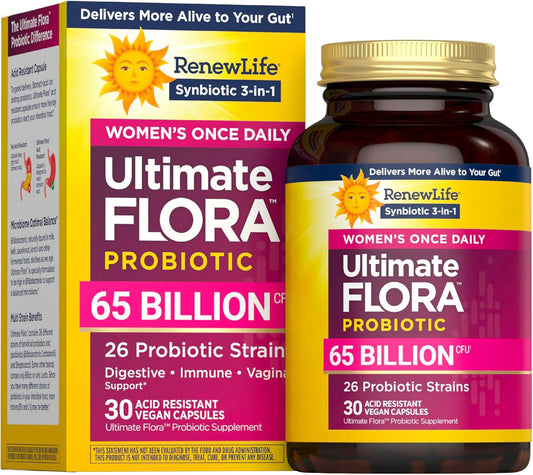 Renew Life Ultimate Flora Probiotics for Women 65 Billion CFU Delayed Release Vegan Capsules | Vaginal | Digestive Health | Immune Health | Dairy Free | 30 Count