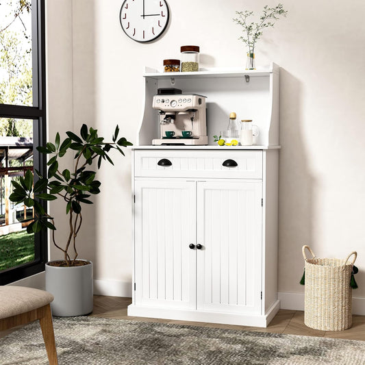 HLR 54" Kitchen Pantry Storage Cabinet with Drawer and Adjustable Shelves, Microwave Oven Cabinet with Doors for Kitchen, Bathroom or Hallway,White
