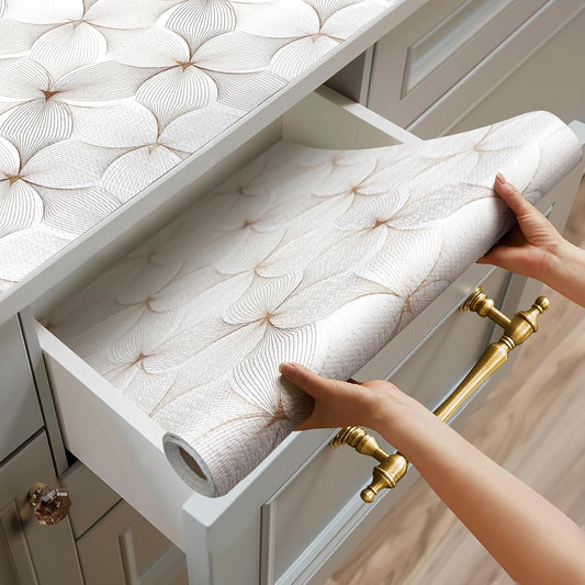 Quttisay Shelf Liner for Kitchen Cabinets,Non Adhesive Cabinet Liner,Non-Slip Drawer Liner,Waterproof Shelf Liner Easy to Clean Strong Grip Liner for Cabinets,Drawers,Cupboard，(Flower 17.3inx16.4FT)