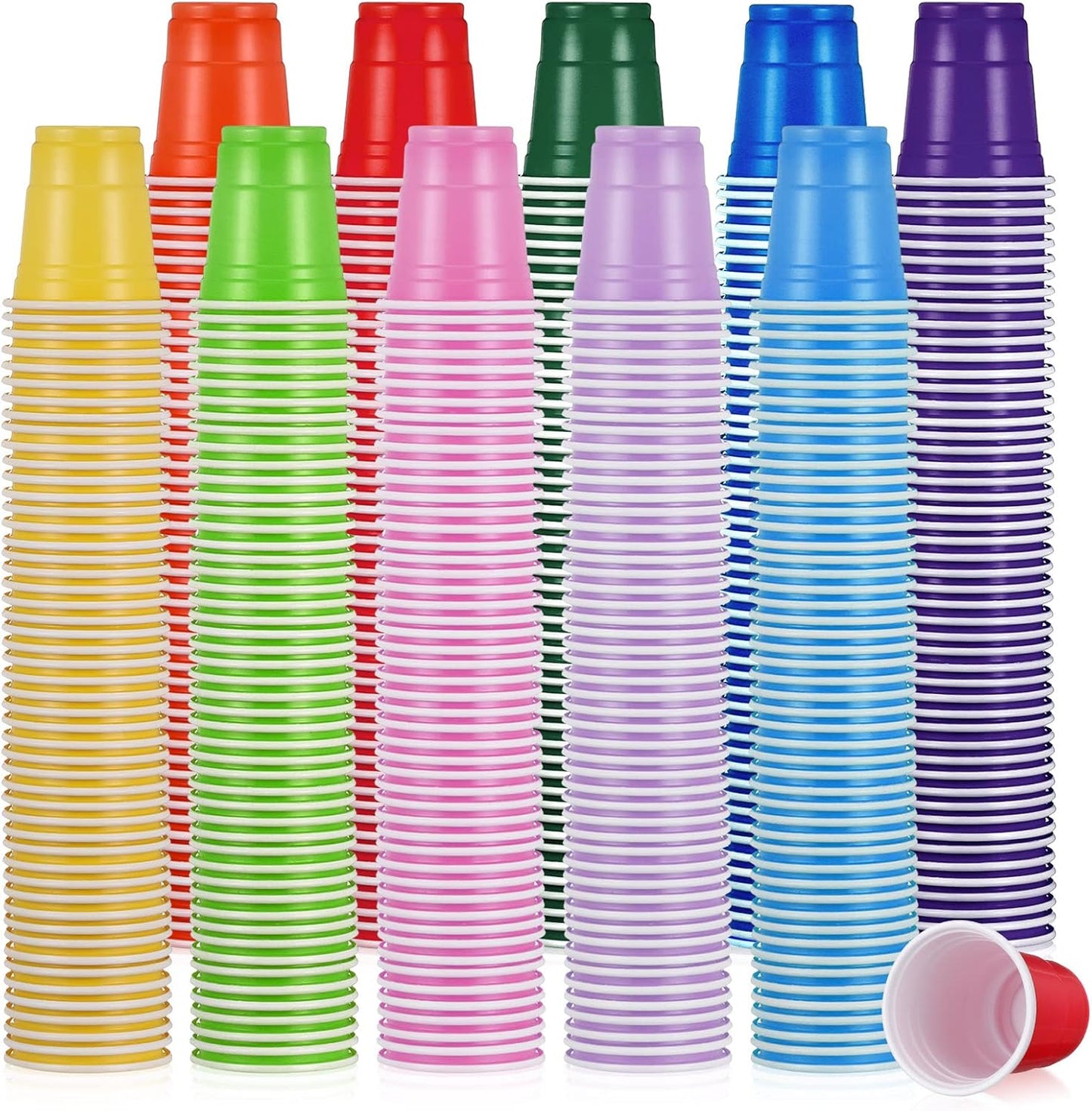 1000 Packs Plastic Shot Glasses 2oz/ 60ml Disposable Shot Glasses Bulk Assorted Party Cup for Kids Birthday Wedding Restaurant Kitchen BBQ Picnic Camping Daily Life,10 Color