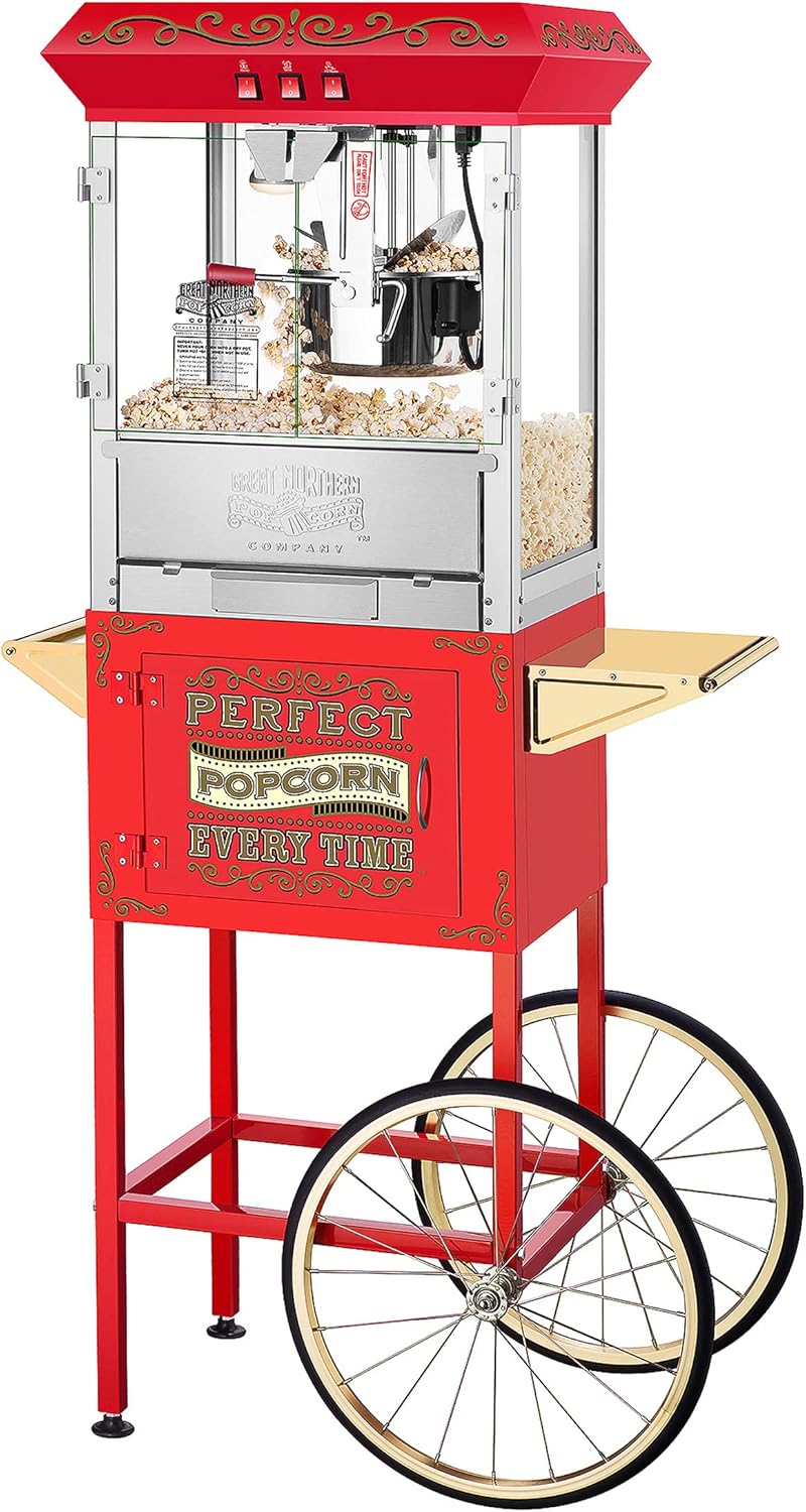 Great Northern Popcorn Company 5995 10 oz. Perfect Popper Popcorn Machine with Cart - Red (5995 GNP Red 10oz. Full)