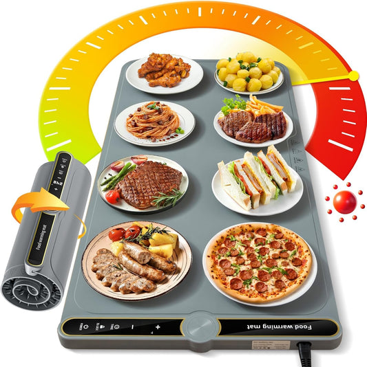 NAXBEY Warming Mat for Food extra large, Silicone Heating Mat For Food, 15"x31.6" Foldable Food Warming Mats for Countertops, Parties, and Daily Use with Timer and 9 Temperature Levels
