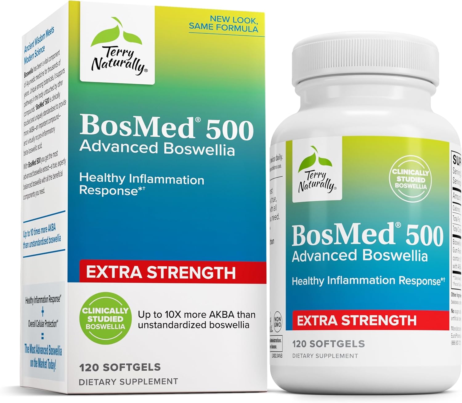 Terry Naturally BosMed 500 Extra Strength - Boswellia Serrata Extract - Supplement for Healthy Lung Support - Herbal Supplement Formula with High Levels of AKBA - 120 Softgels