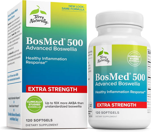Terry Naturally BosMed 500 Extra Strength - Boswellia Serrata Extract - Supplement for Healthy Lung Support - Herbal Supplement Formula with High Levels of AKBA - 120 Softgels