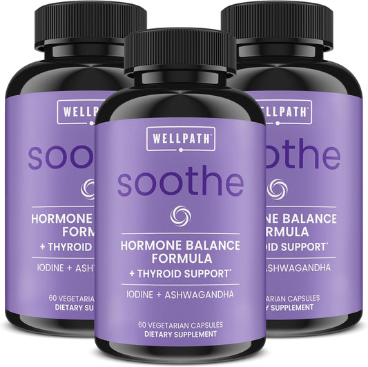 Soothe Hormone Balance for Women + Thyroid Support for Women (3-Pack) | Cortisol Manager, Mood Support, & Metabolism Booster | Adrenal Support | Rhodiola, Selenium, Iodine | Adaptogens, 180 ct