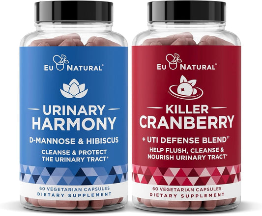 Urinary Tract Supplement Duo, Urinary Harmony + Killer Cranberry, UT Defense blends, D-mannose & Hibiscus + Cranberry, Pine Bark, Propolis & Vitamin D, Clinical Strength Ingredients, 2 X 60 ct