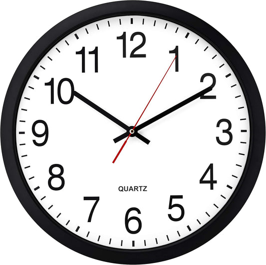 Bernhard Products Black Wall Clock, Silent Non Ticking - 16 Inch Extra Large Quality Quartz Battery Operated Round Easy to Read Home\/Office\/Business\/Kitchen\/Classroom\/School Clocks