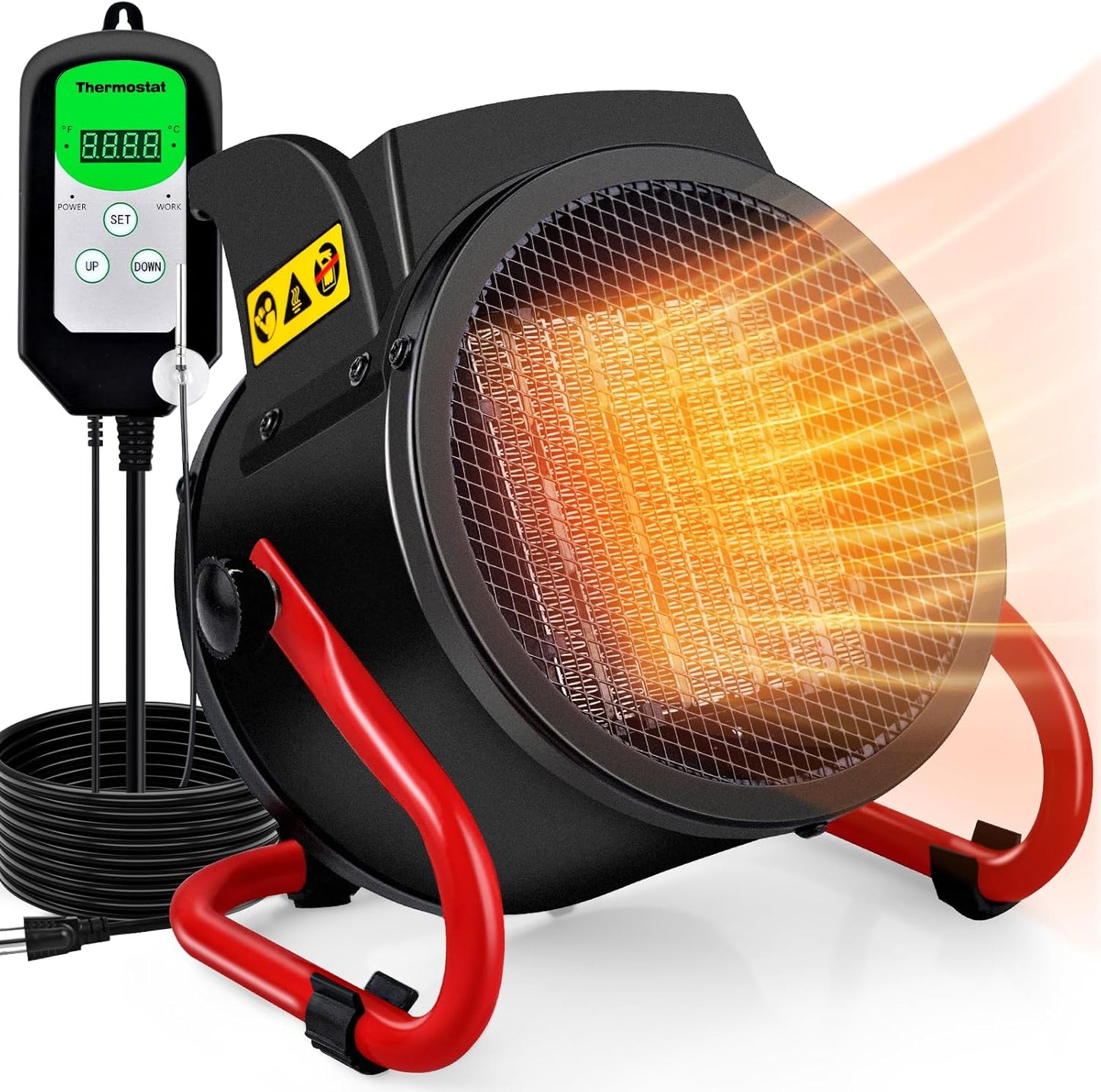 Greenhouse Heater with Thermostat, Auto Power Control with Digital Temperature Display, Fast Heating, Over Temperature Protection, Electric for Winter Plants, Grow Tent, Greenhouse, Flower Room, Patio