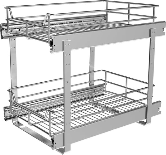 JOWBOOW 2-Tier Cabinet Pull Out Shelves (14"W x 22"D), Slide Out Shelves for Kitchen Cabinets, Metal Under Cabinet Roll Out Shelf