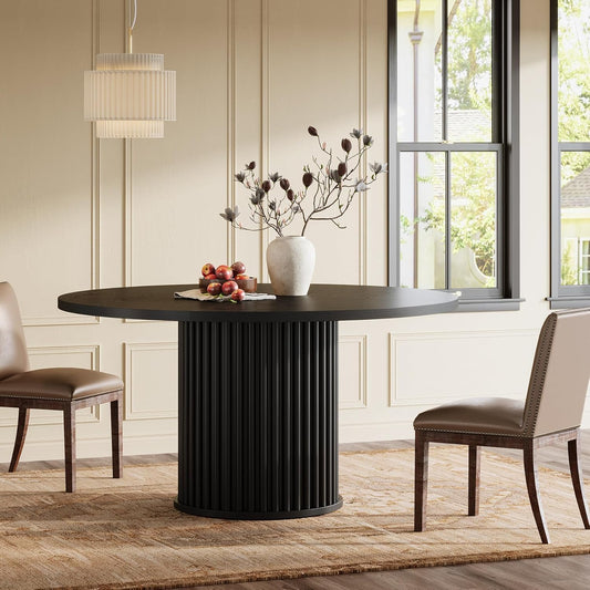 Tribesigns Black Round Dining Table for 4-6 People, 47.24-Inch Circle Kitchen Table with Sturdy Fluted MDF + Metal Base, Modern Home Dining Room Furniture, Black
