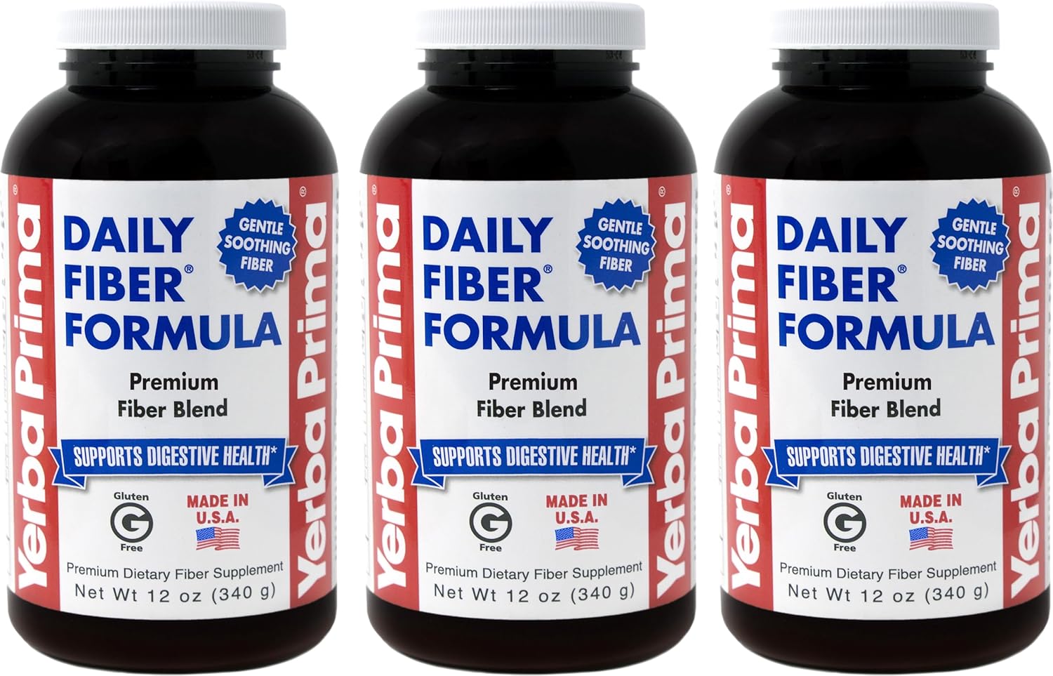 Yerba Prima Daily Fiber Formula Powder - 12 oz (Pack of 3) - Soluble & Insoluble Dietary Fiber Supplement - Colon Cleanse - Vegan, Non-GMO, Gluten-Free