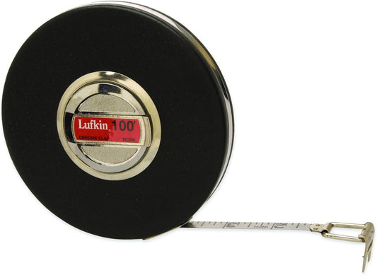 Crescent Lufkin 3/8" x 100' Leader Chrome Clad Tape Measure - HC256N , Black