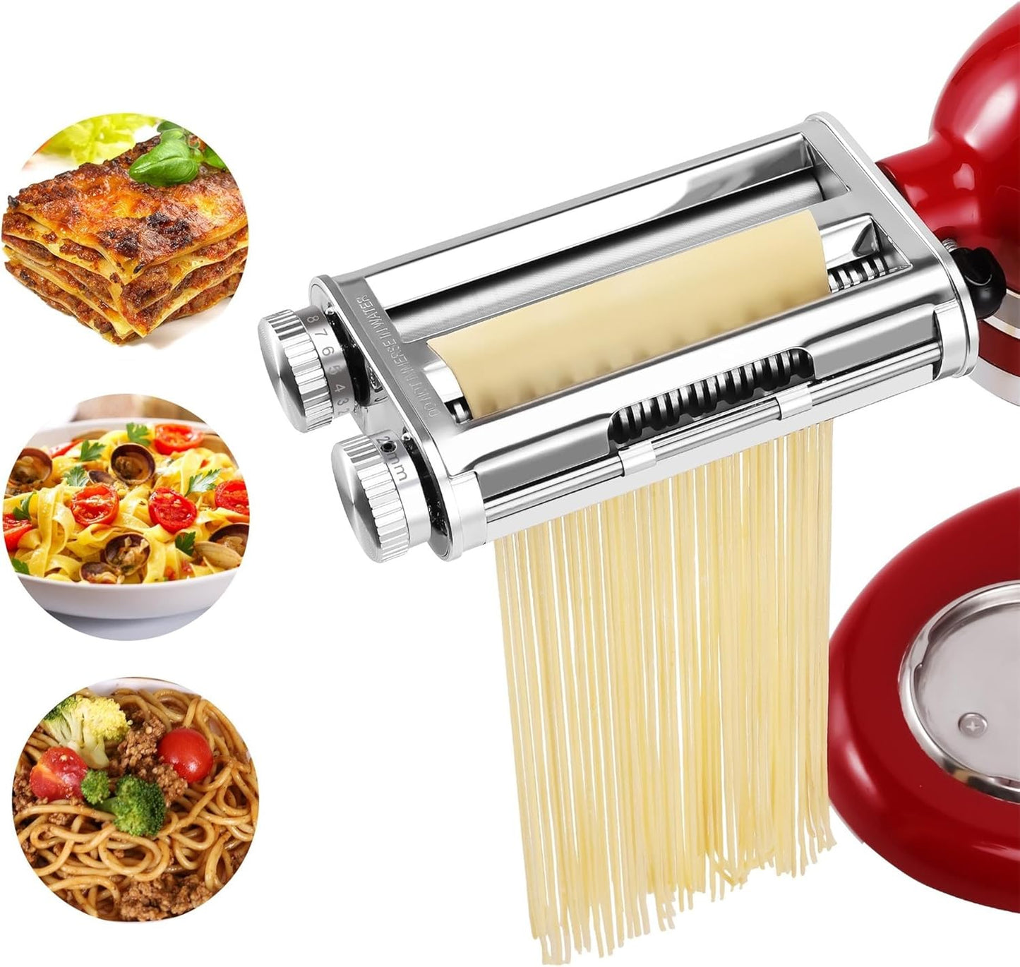 Pasta Maker Attachment for KitchenAid Mixers,3 in 1 Set Included Pasta Sheet Roller, Spaghetti and Fettuccine Cutter Accessories