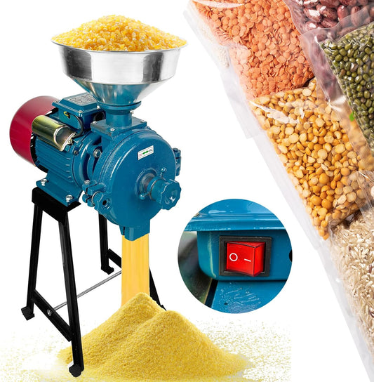 Electric Grain Mill Grinder, 3000W 110V Spice Grinders, Commercial Corn Mill with Funnel & Switch, Thickness Adjustable Feed Mill Powder Machine, Heavy Duty Wheat Flour Cereals Grinder
