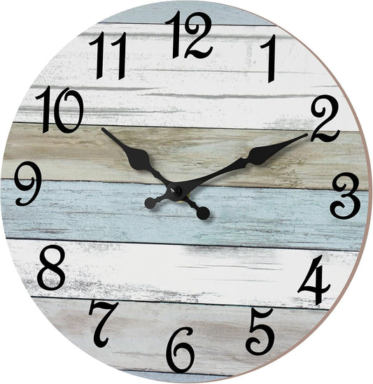 CHYLIN Wall Clock - 16 Inch Silent Non Ticking Coastal Wall Clocks Battery Operated, Wooden Rustic Farmhouse Clock Decorative for Living Room, Kitchen, Bathroom, Office (Blue)