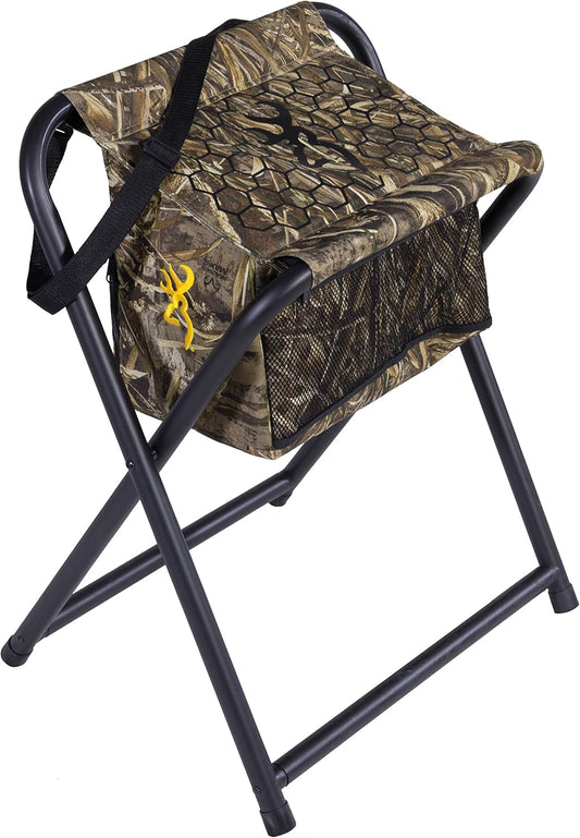 Browning SteadyReady Hunting Chair - Compact and Foldable Steel Frame Stool with Exra-Wide Angled Anti-Slip Seat and Realtree Max-7 Camo Pattern