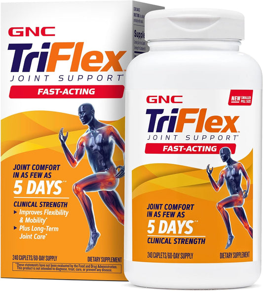 GNC TriFlex Fast-Acting 2.0, Improves Joint Comfort and Stiffness, Clinical Strength Doses of Glucosamine\/Chondroitin and Boswellia- Plus Turmeric, 240 Caplets
