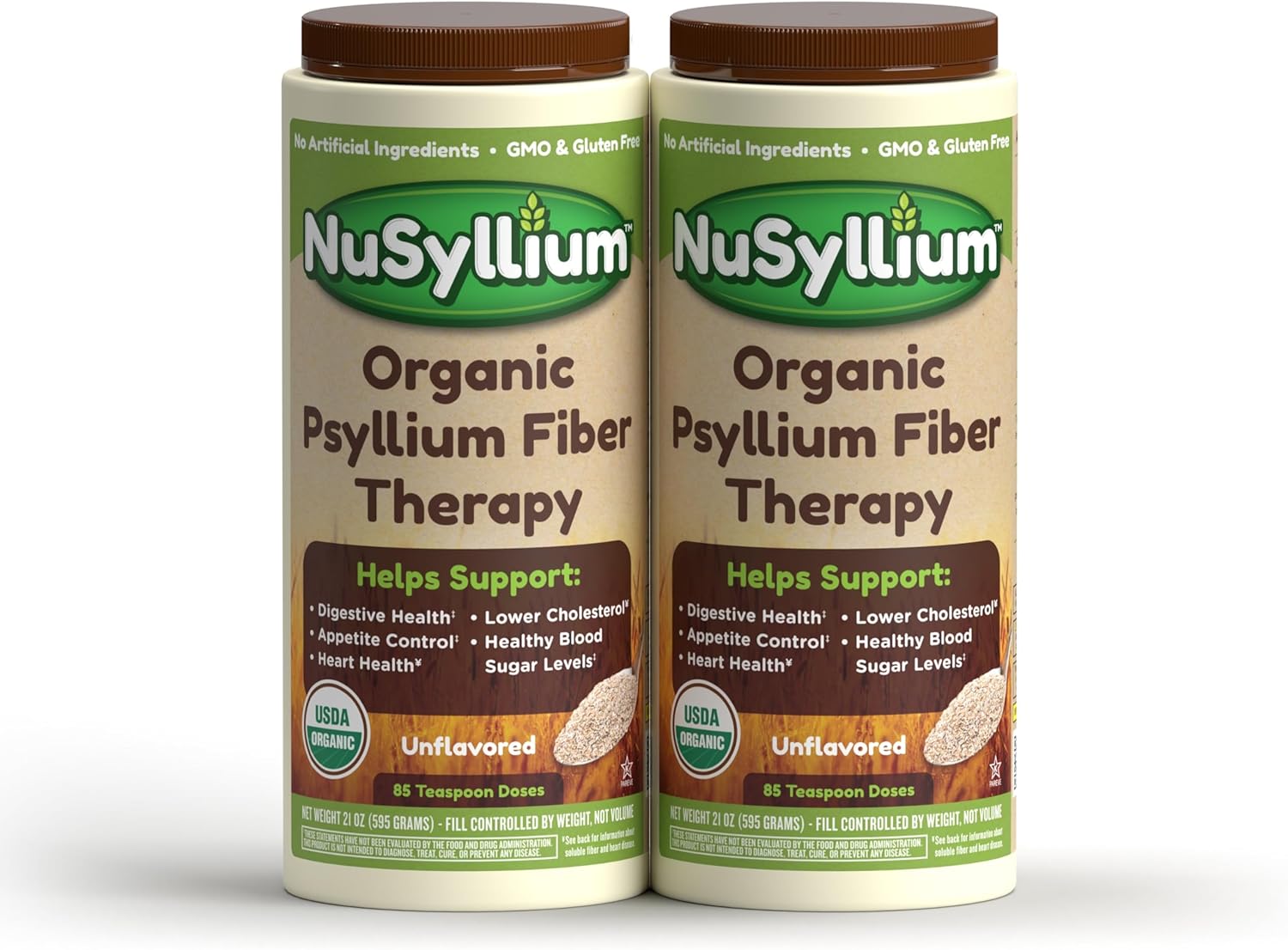 NuSyllium Psyllium Husk Powder, Organic, 21 Oz (Pack of 2) Dietary Fiber Supplement with Brown Sugar, Helps Promote Digestive Health* & Appetite Control* Non-GMO, Gluten Free, Unflavored, 85 Servings