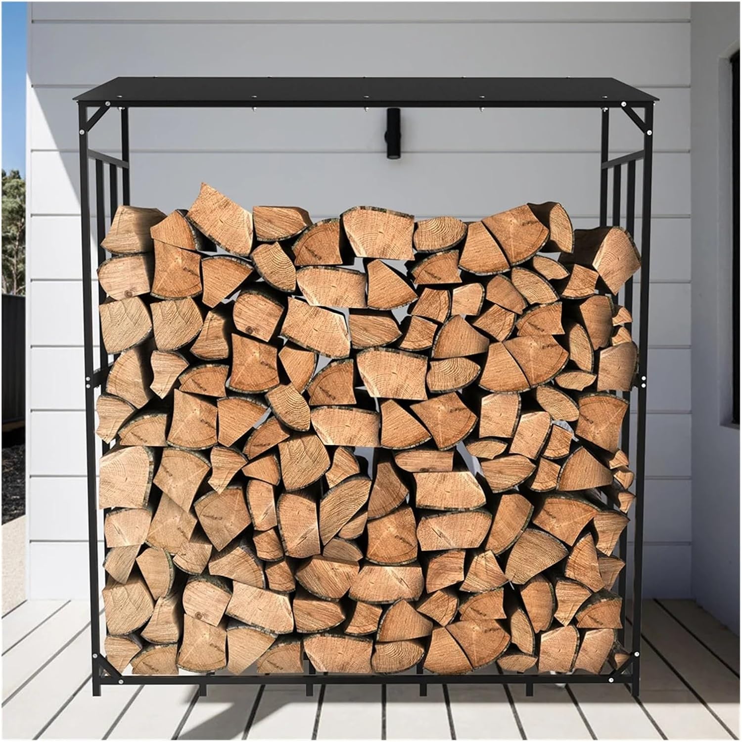 Firewood storage rack 70" Outdoor Metal Log Store Stack Holder Wood Firewood Rack Garden Storage Shed with Waterproof Roof