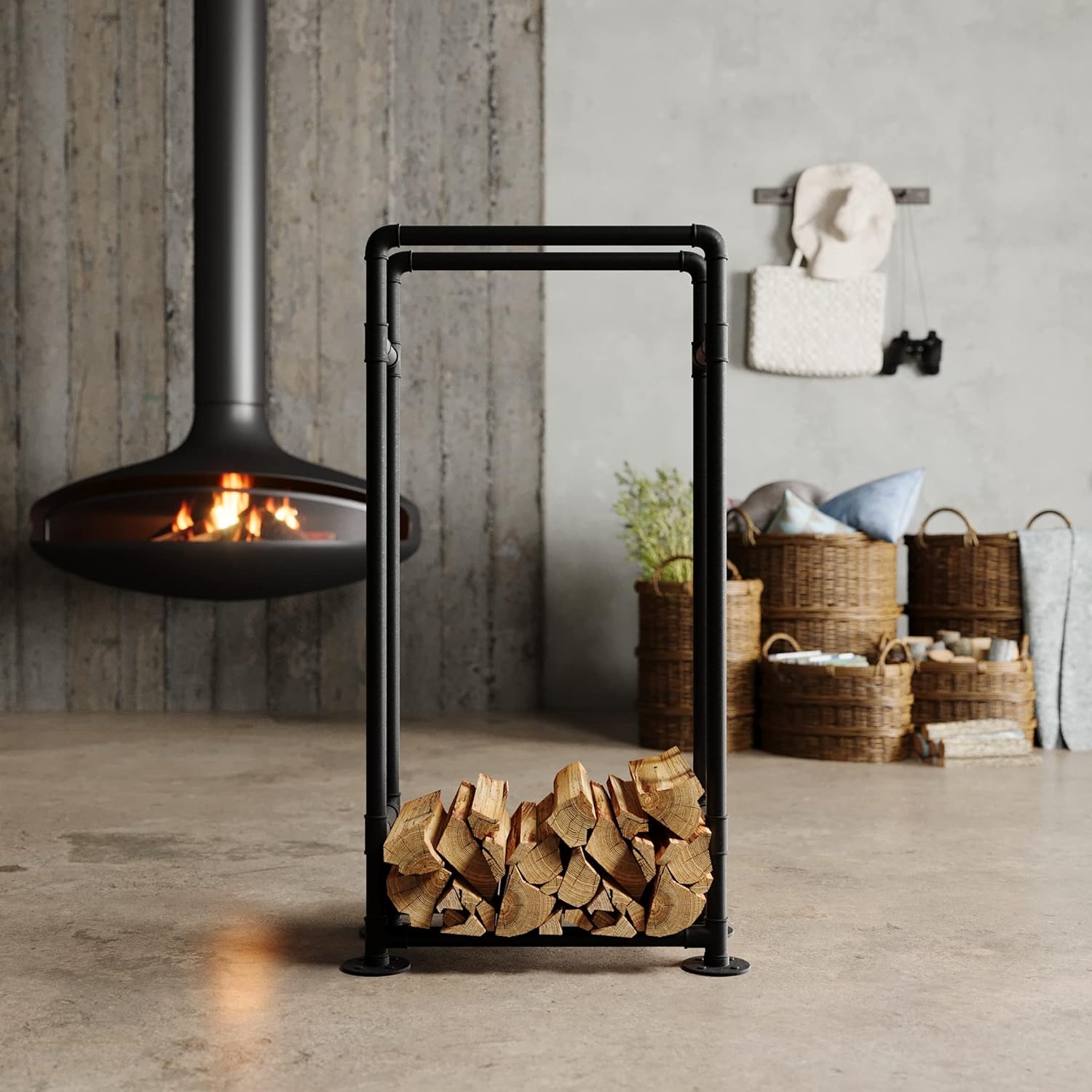 pamo Firewood Rack Outdoor - OTTO - Heavy Duty Industrial Pipe Firewood Holder Stack Indoor and Outdoor for Fireplace Firepit