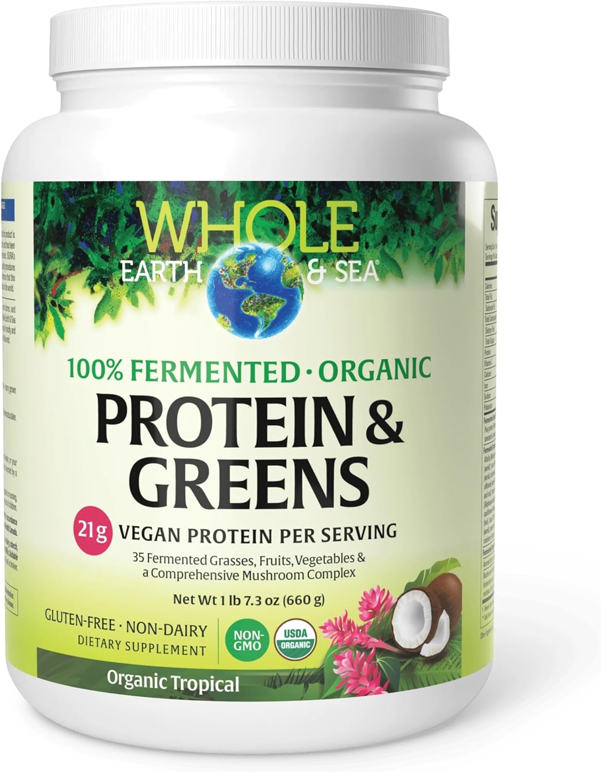 Whole Earth & Sea from Natural Factors, Organic Fermented Protein & Greens, Vegan Whole Food Supplement, Tropical, 1lb 7.3 Oz