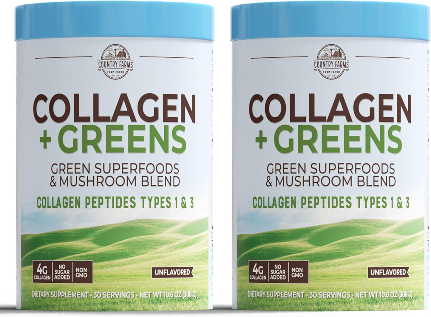 COUNTRY FARMS Collagen Peptides Powder with Greens Dietary Powder Supplement (Type I, III) for Skin Hair Nail and Joints, Dairy\/Gluten\/Sugar Free, Energizing Superfoods, 21.2 Oz, 60 Servings
