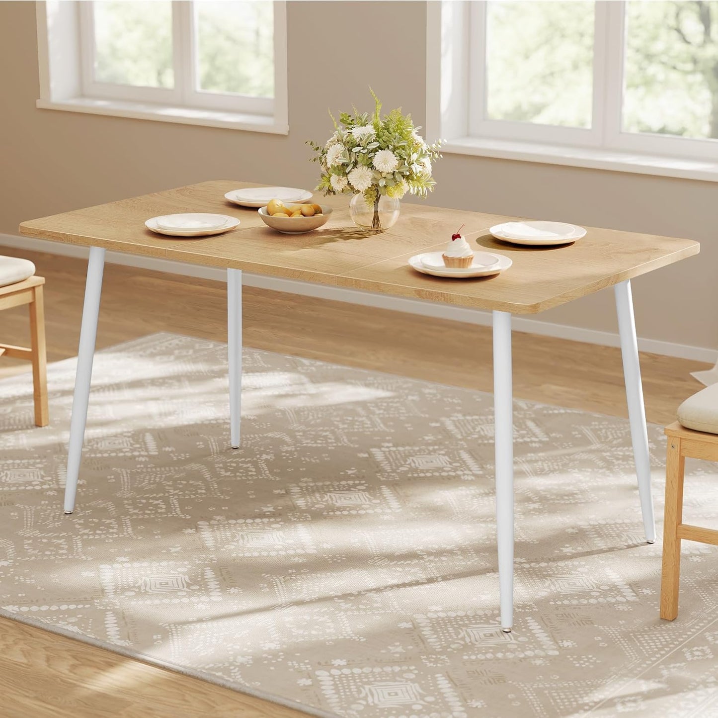 VASAGLE Dining Table, Dining Room Table for 4-6 People, Modern Farmhouse, for Kitchen, Quick Assembly, Heat-Resistant Surface, 29.5 x 55.1 x 29.5 Inches, Golden Oak and Cloud White UKDT100N01V2