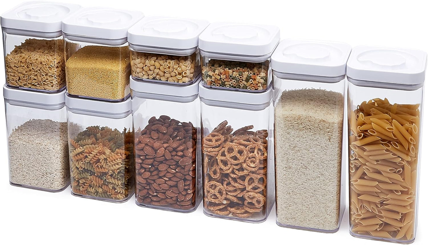 Amazon Basics Airtight Food Storage Containers, BPA Free, with Twist\/Turn Lids, for Kitchen Pantry Organization, 10-Piece Square Set, Clear Plastic
