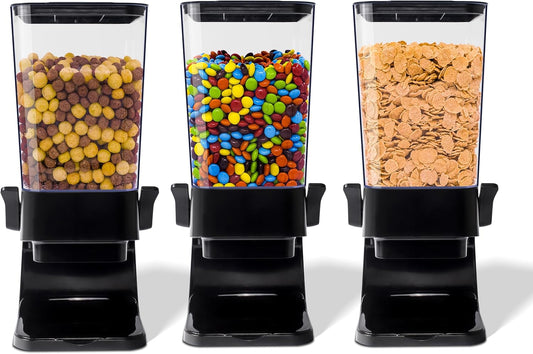 Cereal Dispenser Countertop, 5L Kitchen Organization Cereal Containers Storage, Desktop Candy Dispenser Plastic Cereal Dispenser, Snack Containers Can Hold Granola, Dry Food, Grain (Black, 3Pc)