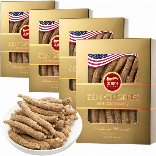 4 Boxes of American Wisconsin Ginseng - Small Long Root - Premium Quality Panax Ginseng. Boosts Body Immunity, Energy for Men & Women (16oz)