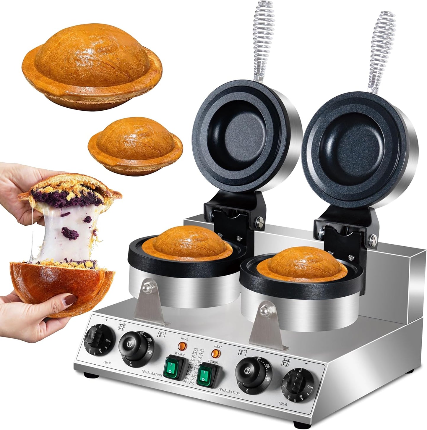 Ice Cream Burger Maker, double UFO Burger Maker, Ice Cream Filling Waffle Maker, Hamburger Waffle Maker Sandwich Press Non-stick Panini press waffle machine 2600W Gelato Panini Press machine
