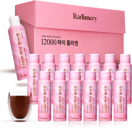 Radimery 12000 High Collagen Liquid (50ml x 14) - 12000mg with Hyaluronic Acid, Elastin, and Vitamin C - Supports Healthy Hair, Beautiful Skin, Nails, Strong Bones,and Essential Antioxidant (14ea)
