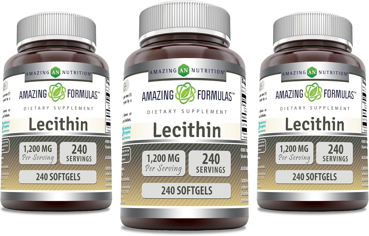 Amazing Formulas Lecithin 1200 mg Softgels Supplement | High Potency | Non-GMO | Gluten Free (3 Pack, 240 Count)