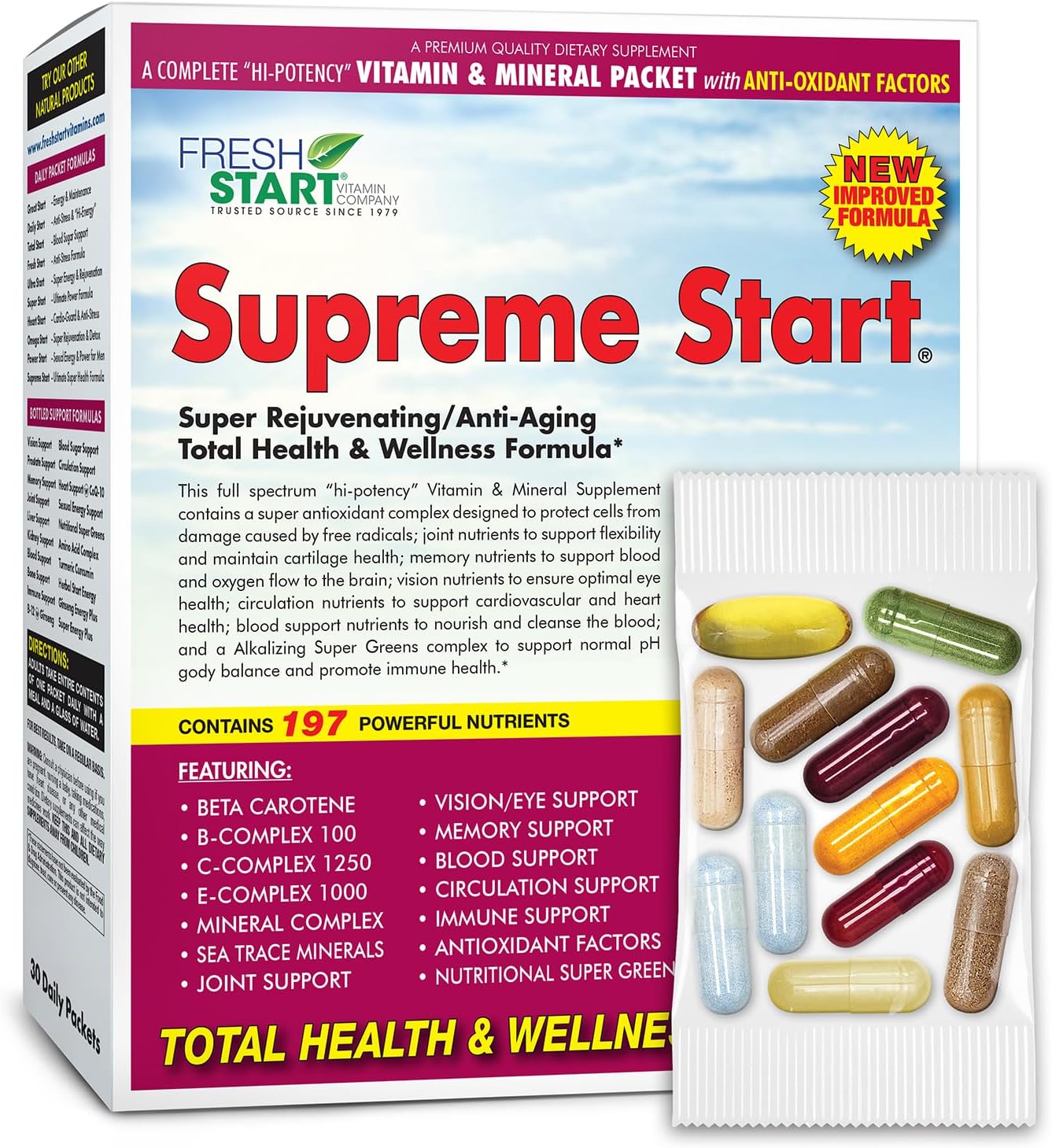 Supreme Start Complete Daily Vitamin Pack | Anti-Aging & Rejuvenation, Skin Booster & Joint Support | Vitamin A, B, C, D, E, Minerals, Resveratrol, Blueberry, Glutathione, Super Greens (30 Packets)