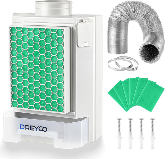 Dreyoo Dryer Vent Kit for Indoor Electric Dryer, Dryer Vent with 7.8 ft Dryer Vent Hose and 6 Pcs Polyester Filters, Dryer Hose Vent with Water Drawer System for Electric Ventless Dryer(Green)